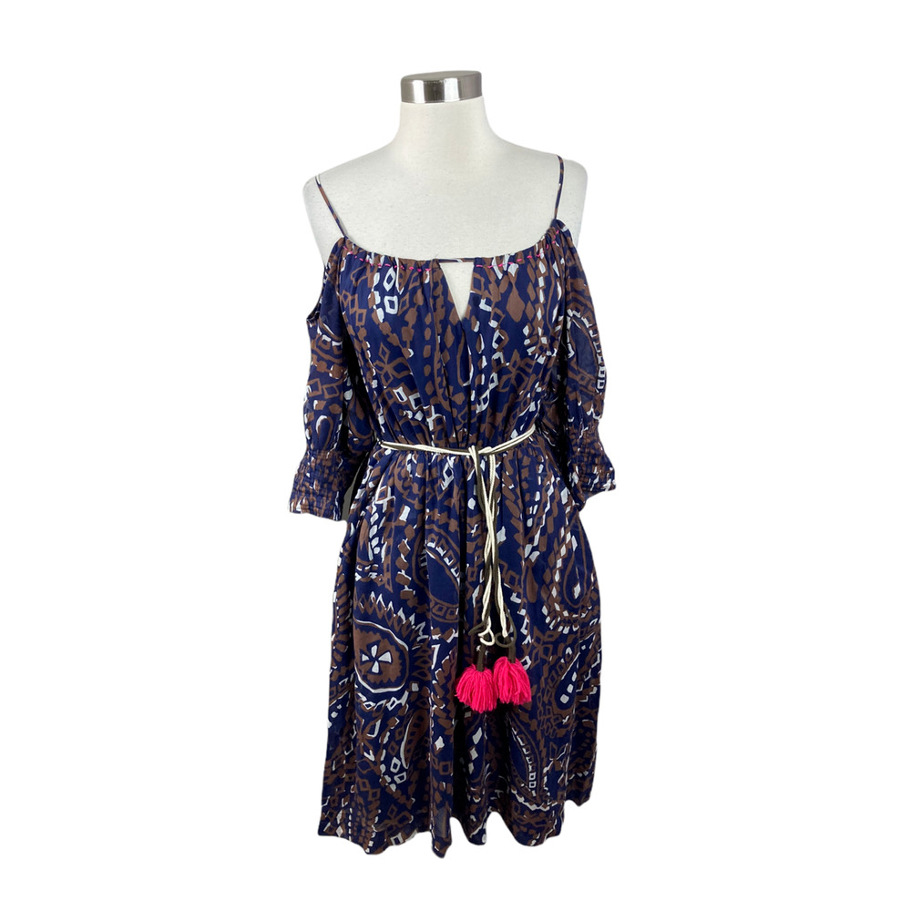 Anthropologie Vanessa Virginia 6 Convival Boho Belt Blue Brown Cold Shoulder